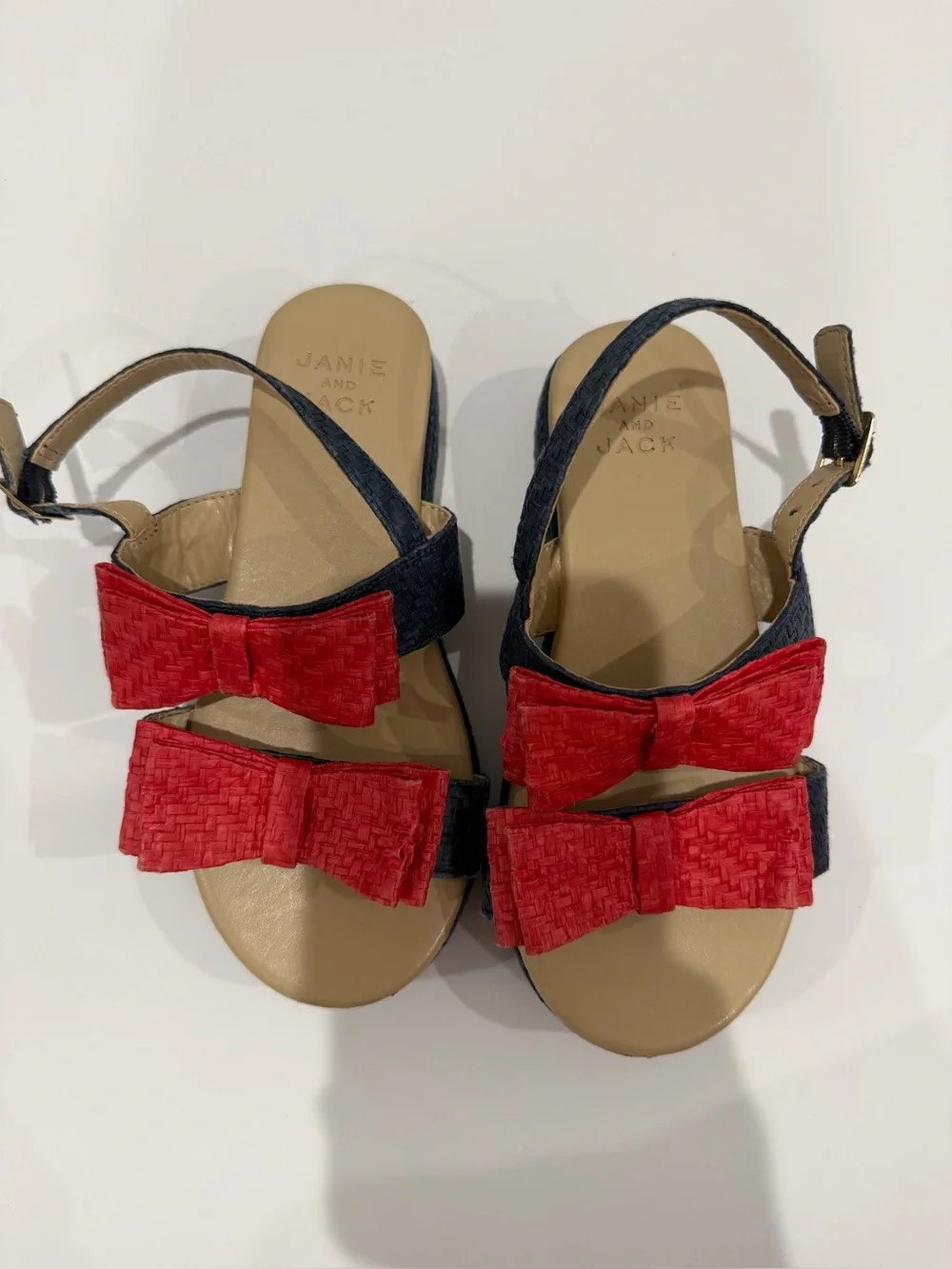 Janie and Jack Navy Denim Sandals with Red Bow Accents